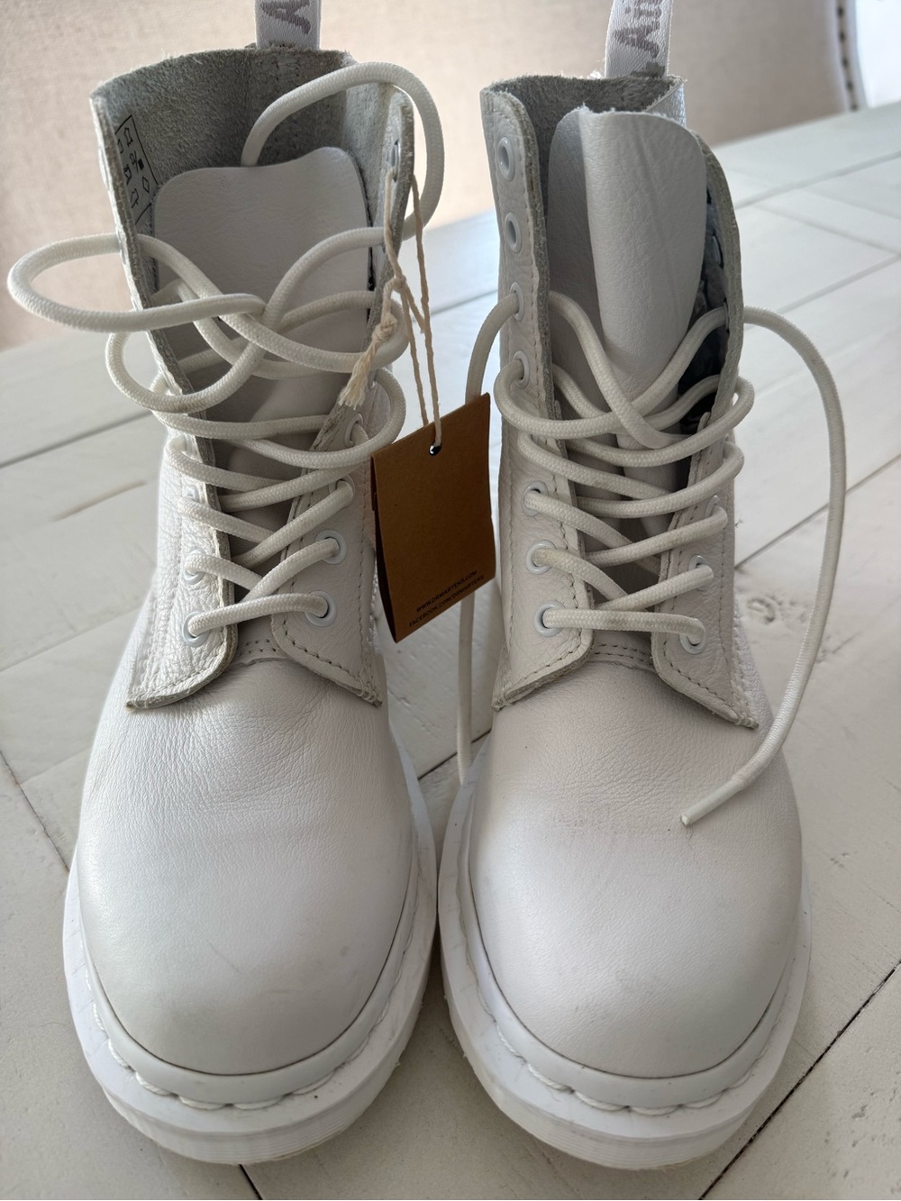 Dr. Martens White Leather Lace-Up Combat Boots worn one time